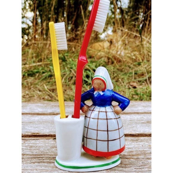 Antique Germany Porcelain Toothbrush Holder Peasant Lady - Picture 10 of 10
